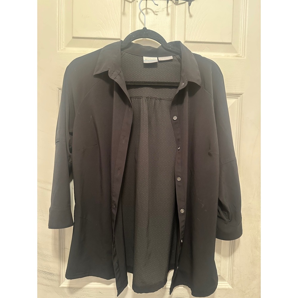 Columbia Omni-Wick Black 3/4 Roll Tab Sleeve Button Up Hiking Shirt Womens M